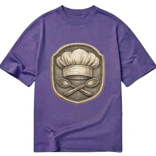 Embroidered patch design - COOKING CHEF HAT - toque blanche with crossed spoons - Classic T-shirt - Purple
