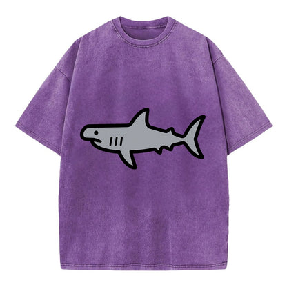 Hammerhead Shark - Gray distinctive head flat side profile - Vintage T-shirt - Purple