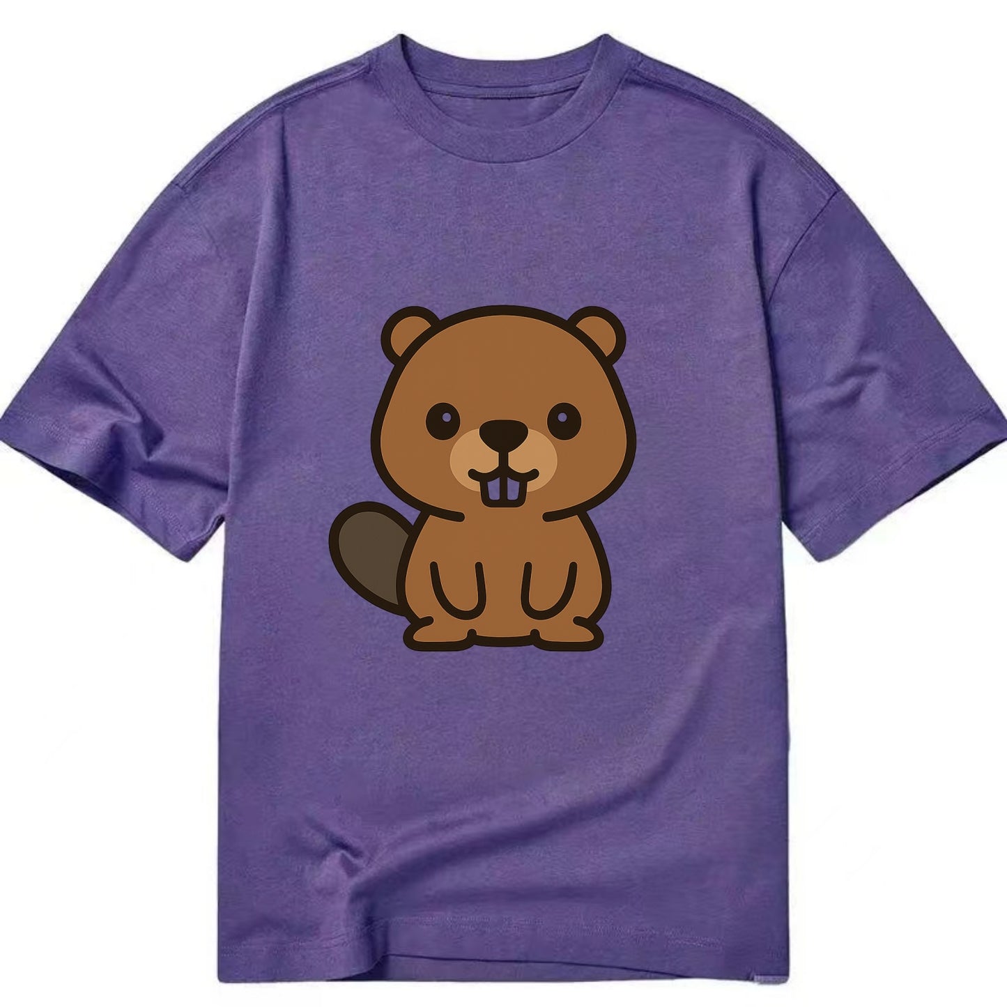 Baby Beaver - brown fur, paddle tail, buck teeth, friendly eyes, front-facing, - Classic T-shirt - Purple
