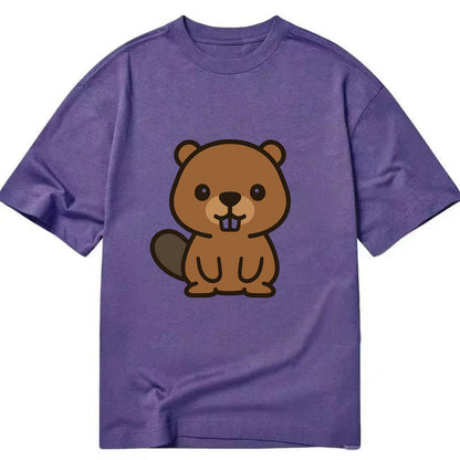 Baby Beaver - brown fur, paddle tail, buck teeth, friendly eyes, front-facing, - Classic T-shirt - Purple