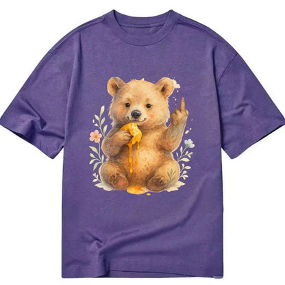 chubby bear cub eating dripping honey, sticky paw up with middle finger - Classic T-shirt - Purple
