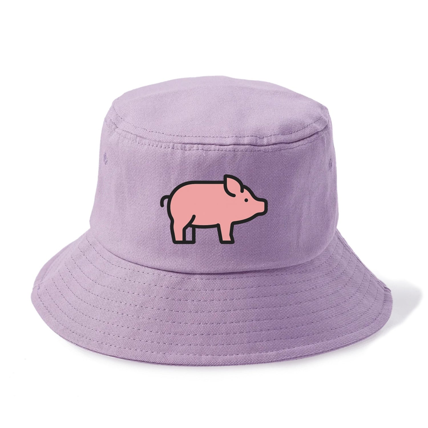 Pig - Pink farm pig flat side profile - Bucket Hat - Purple