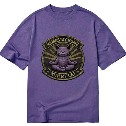 NAMASTAY HOME WITH MY CAT - yoga cat in purple , introvert cat - Classic T-shirt - Purple
