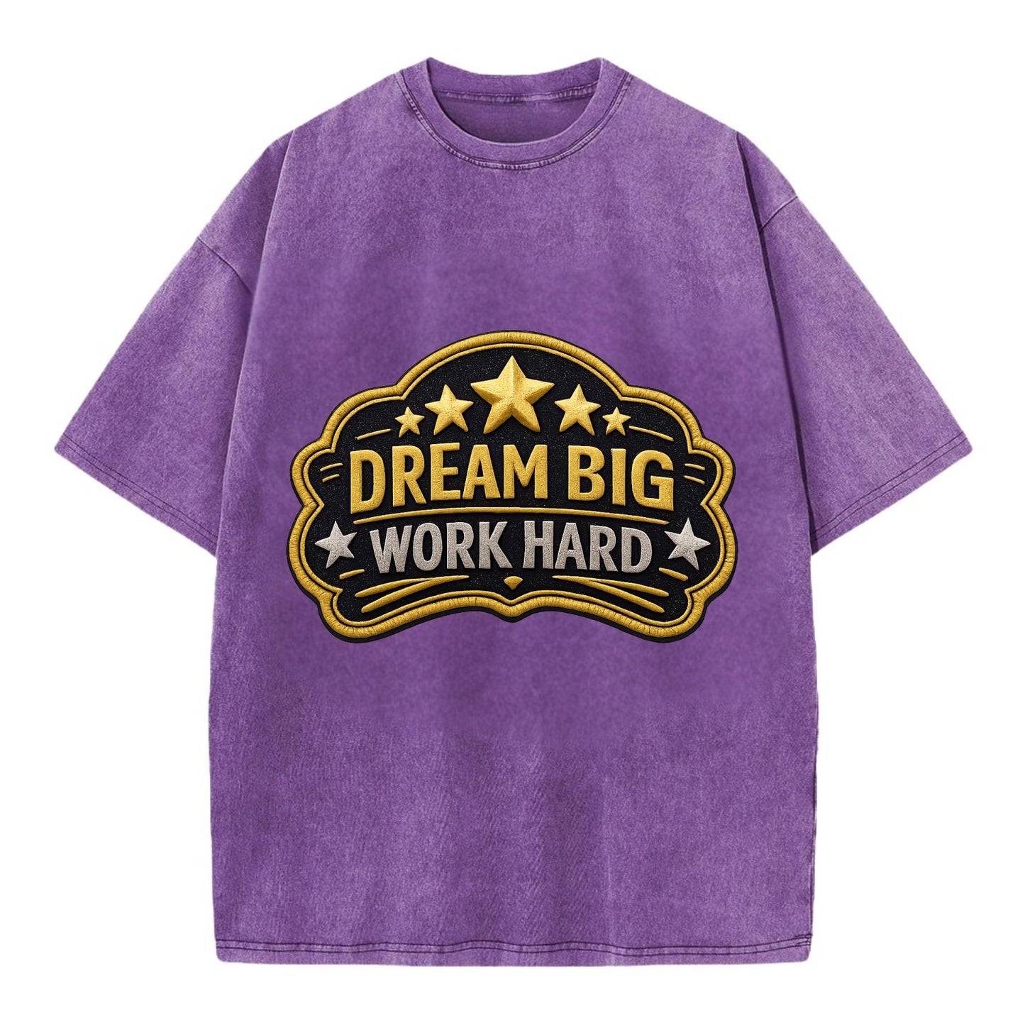 DREAM BIG WORK HARD - stars with text in gold , aspiration - Vintage T-shirt - Purple