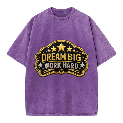 DREAM BIG WORK HARD - stars with text in gold , aspiration - Vintage T-shirt - Purple