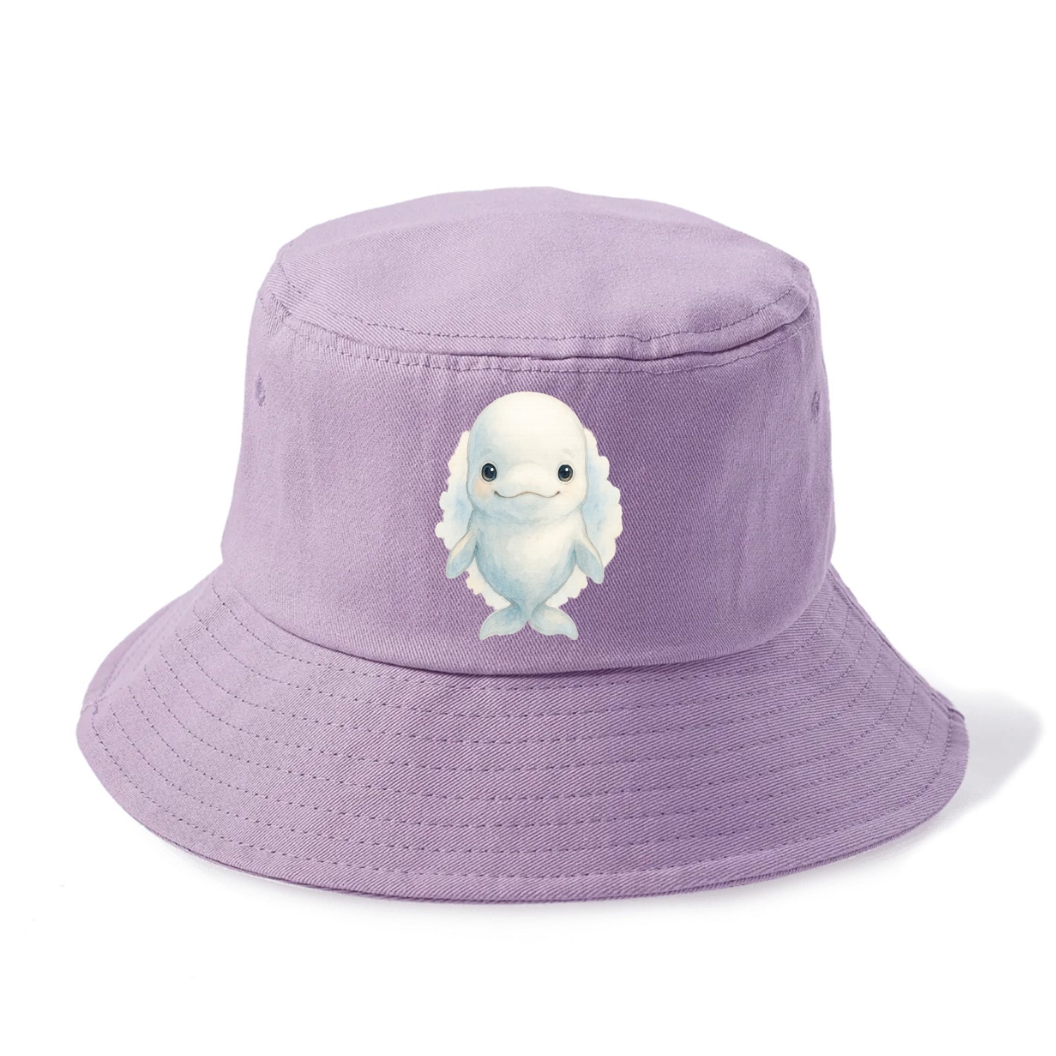 Baby Beluga Whale - pure white, rounded forehead, small eyes with big personality, - Bucket Hat - Purple