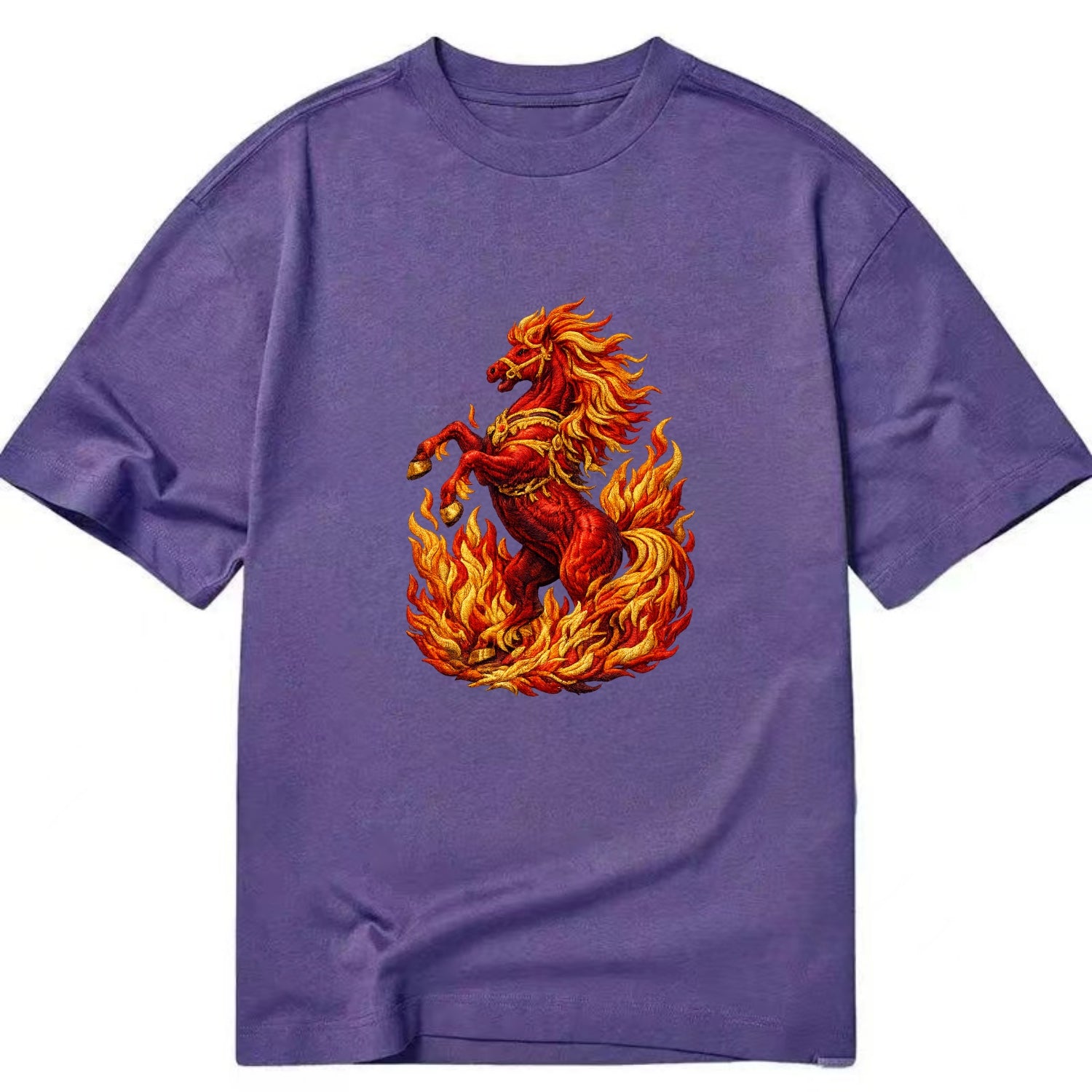 VICTORY BLAZE | Triumphant rearing horse in flames | Achievement celebration | - Classic T-shirt - Purple