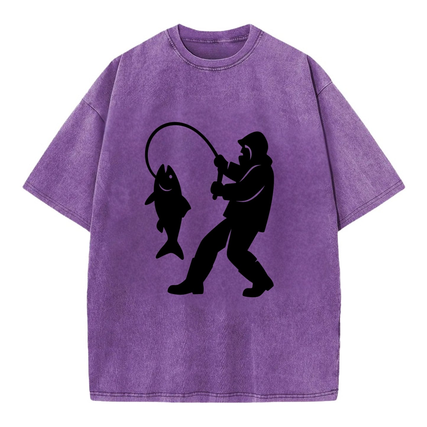 Alaskan fisherman hauling catch - Vintage T-shirt - Purple