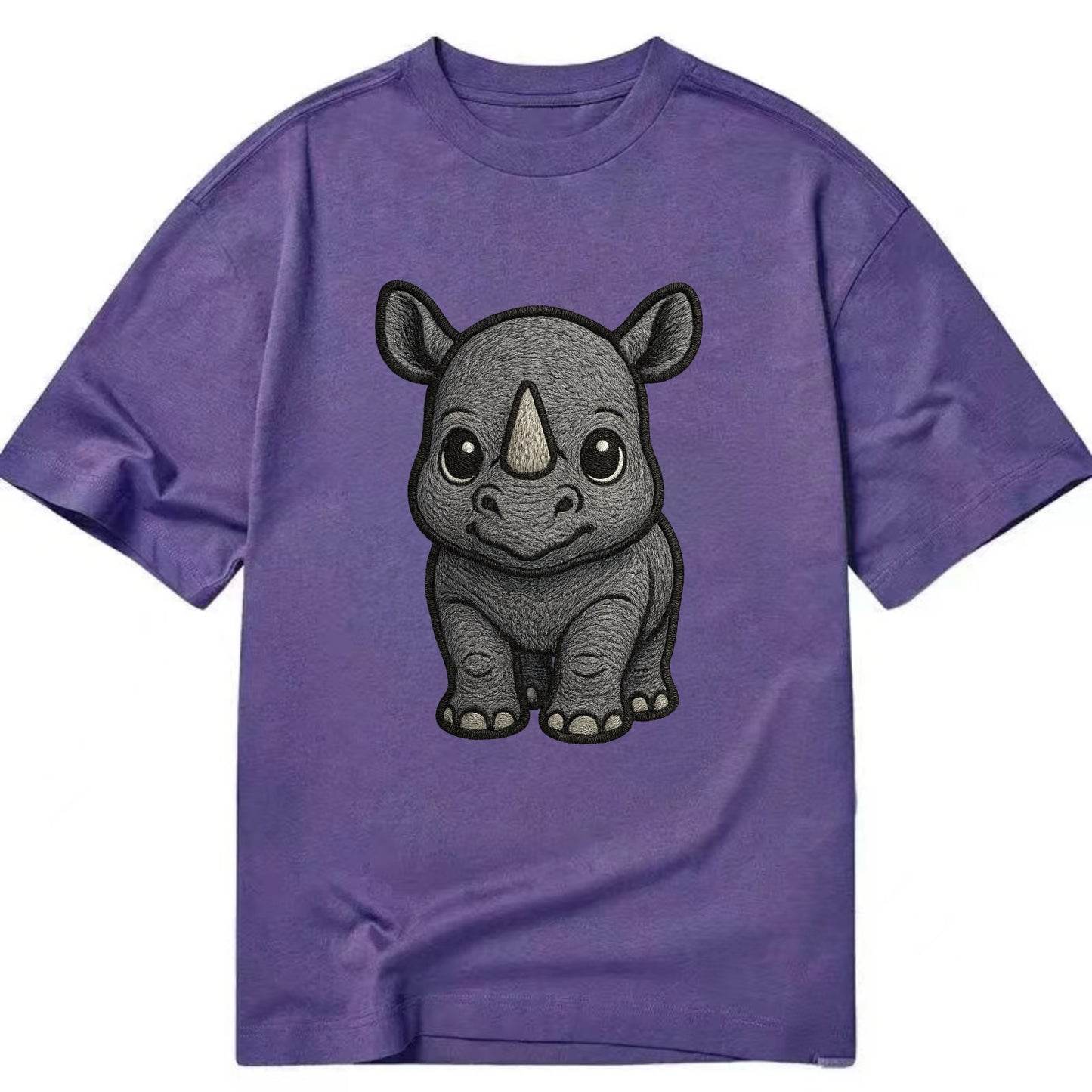 Baby Rhino - gray armor skin, tiny horn nub, round eyes, front-facing, tank baby - Classic T-shirt - Purple