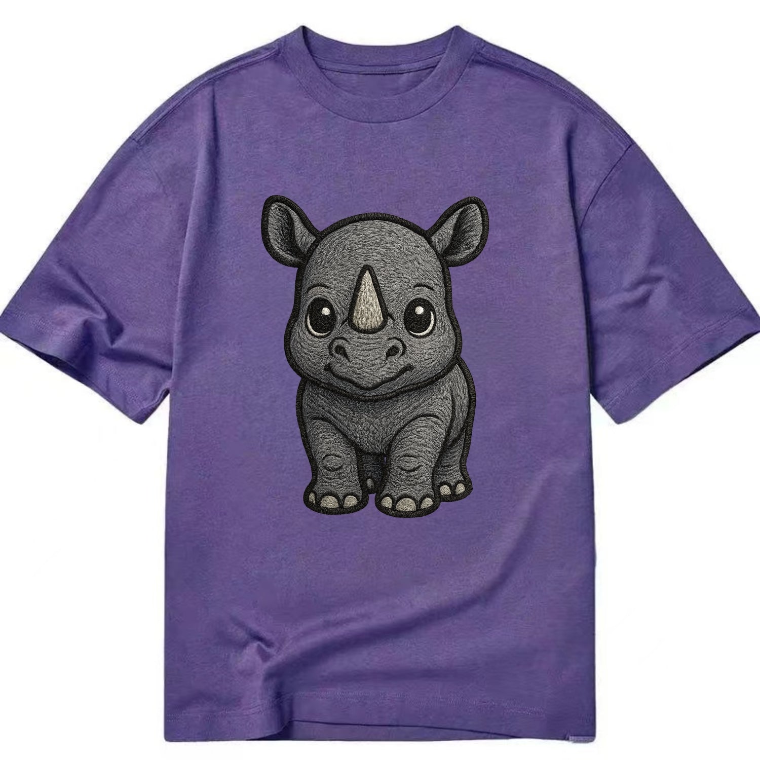 Baby Rhino - gray armor skin, tiny horn nub, round eyes, front-facing, tank baby - Classic T-shirt - Purple
