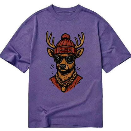 Columbus White-tailed Deer wearing Columbus beanie with pom pom and wayfarer - Classic T-shirt - Purple