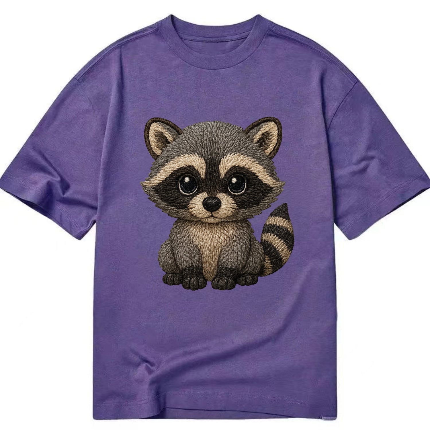Baby Raccoon - gray fur, black mask, ringed tail, bright curious eyes, - Classic T-shirt - Purple