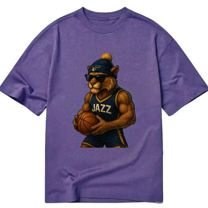Utah Mountain Lion wearing Jazz navy and yellow beanie with music note and - Classic T-shirt - Purple