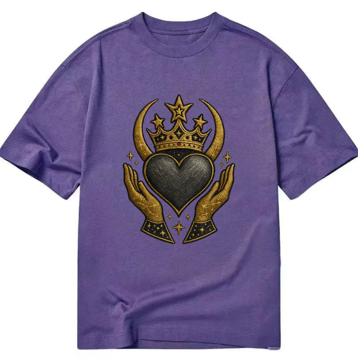 Celtic knot crown with woven strands merging into copper hands shielding a pewter - Classic T-shirt - Purple