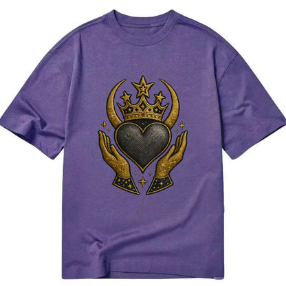 Celtic knot crown with woven strands merging into copper hands shielding a pewter - Classic T-shirt - Purple