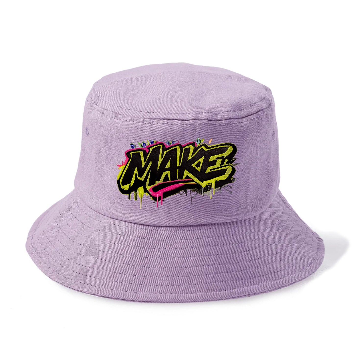 Bold typography design - "MAKE" - creating, producing, doing - Bucket Hat - Purple