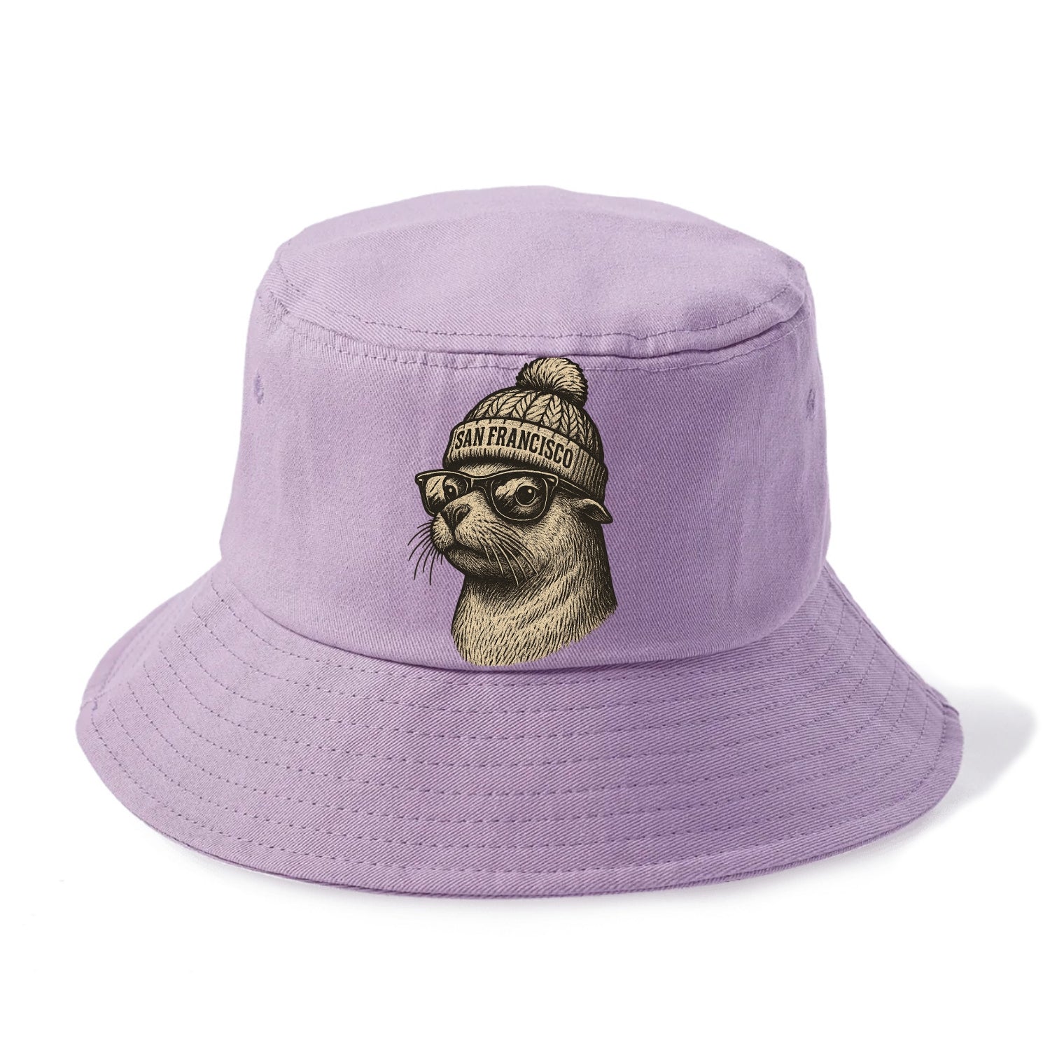 San Francisco Sea Lion wearing San Francisco beanie with pom pom and wayfarer - Bucket Hat - Purple