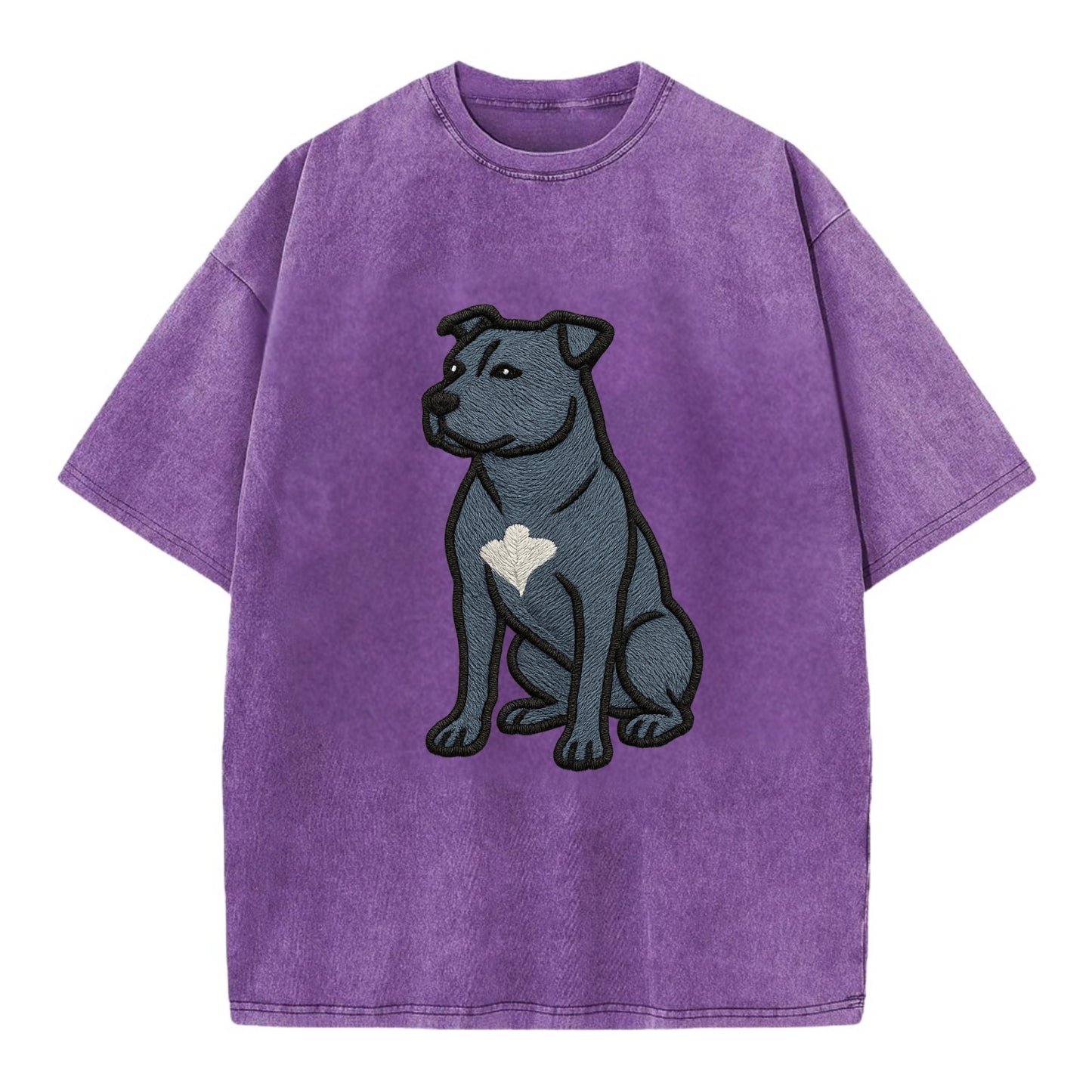 American Staffordshire Terrier - Blue embroidered design - Vintage T-shirt - Purple