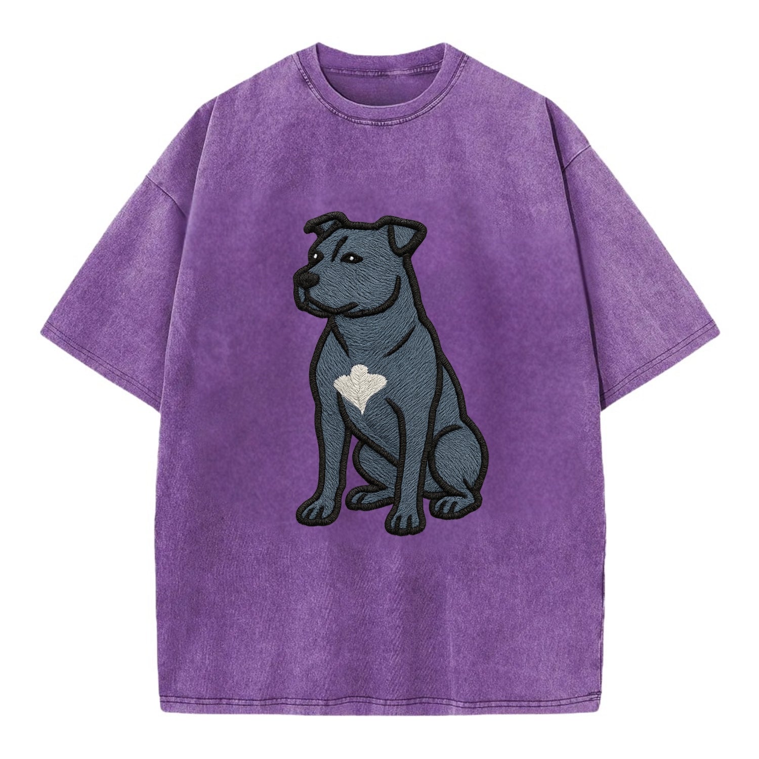 American Staffordshire Terrier - Blue embroidered design - Vintage T-shirt - Purple