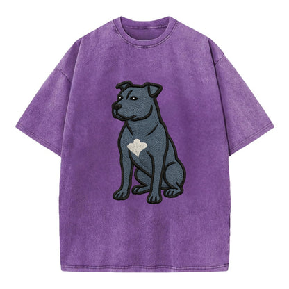 American Staffordshire Terrier - Blue embroidered design - Vintage T-shirt - Purple