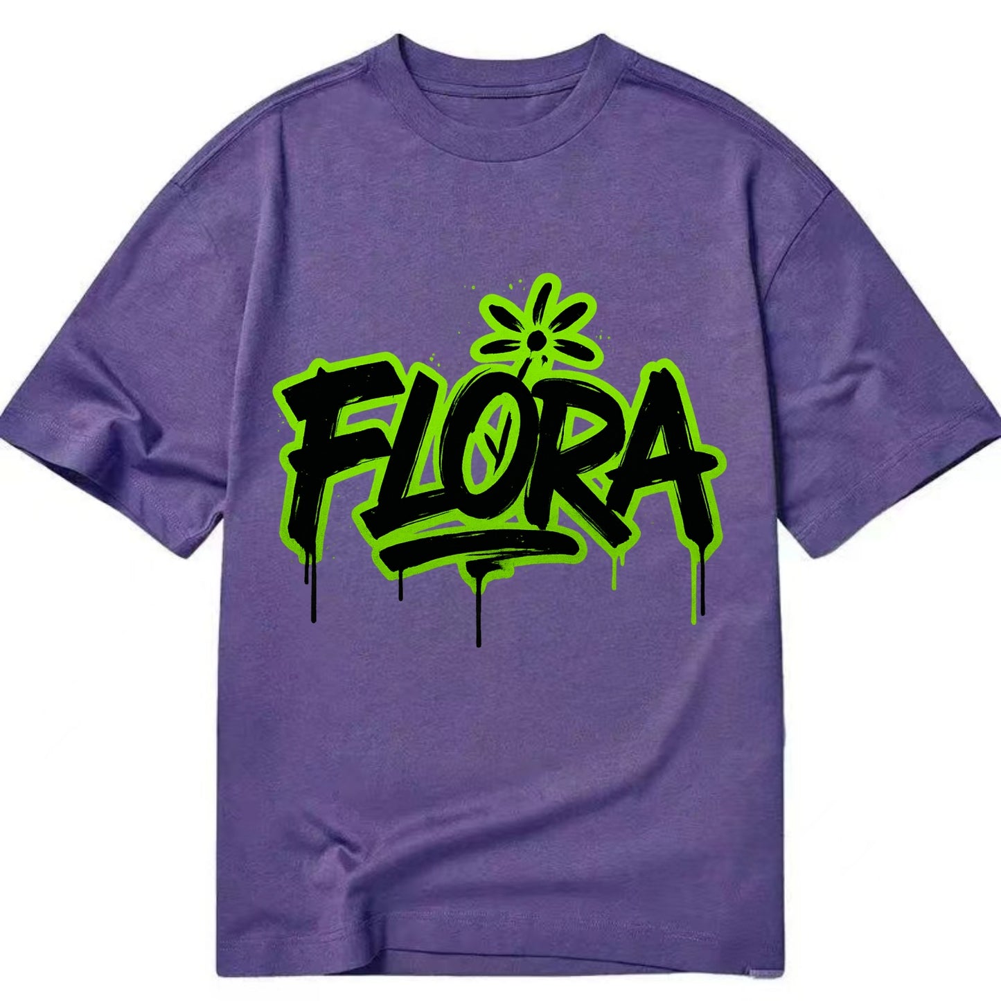 Bold typography design - "FLORA" - plant life, blooming - Classic T-shirt - Purple