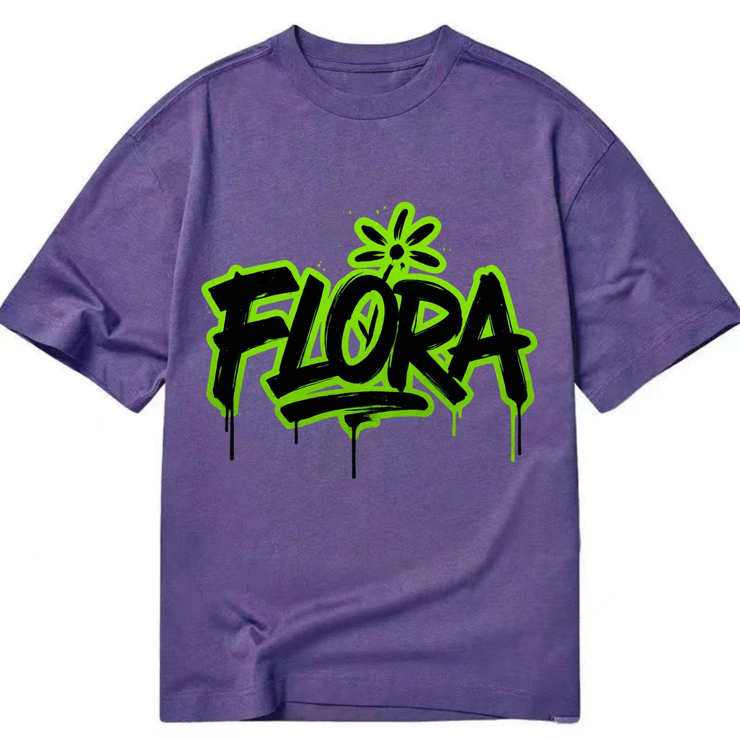 Bold typography design - "FLORA" - plant life, blooming - Classic T-shirt - Purple