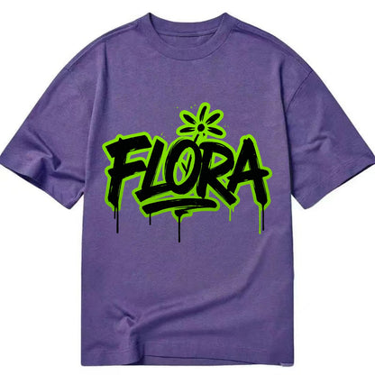Bold typography design - "FLORA" - plant life, blooming - Classic T-shirt - Purple