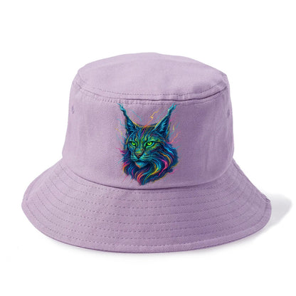 Wild lynx with ear tufts transforming into liquid mercury flows, silver and gold - Bucket Hat - Purple