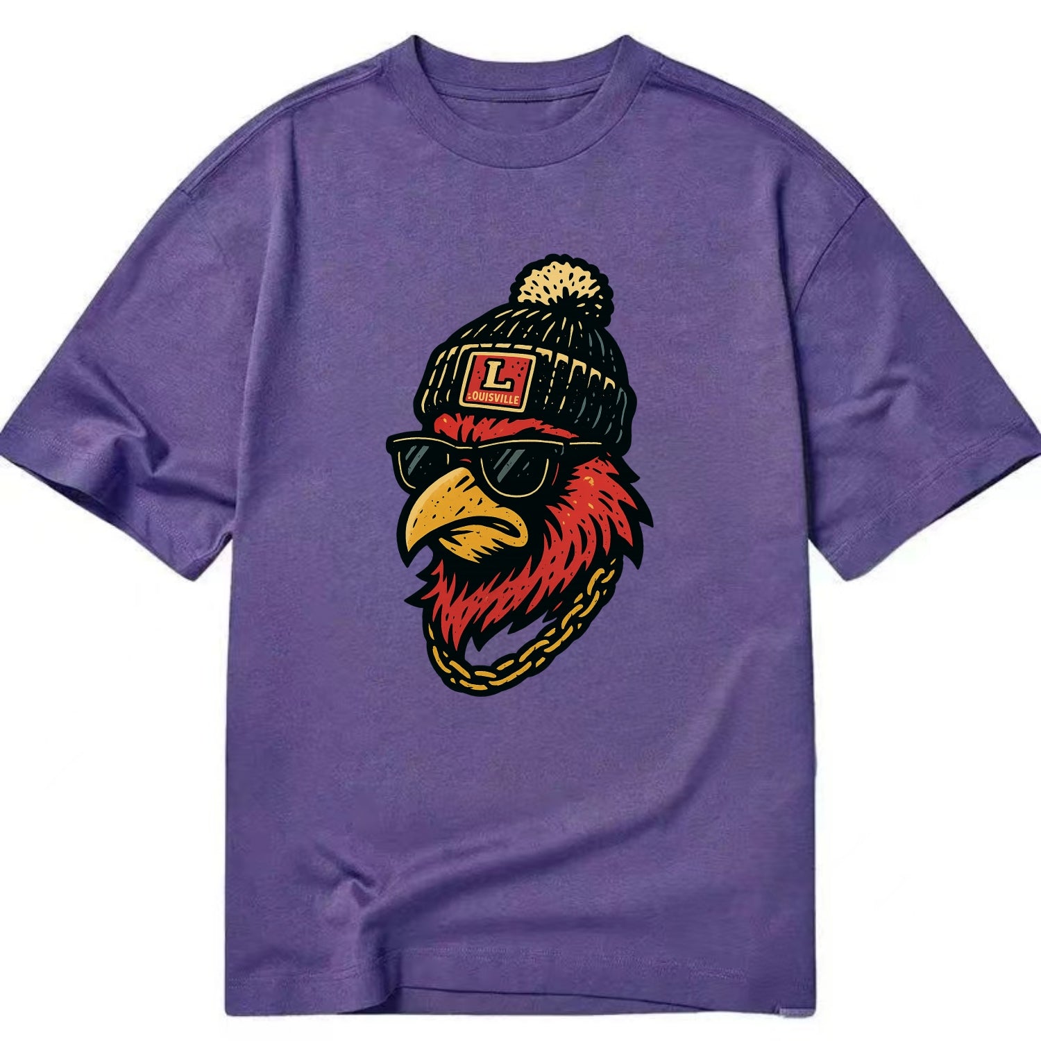 Louisville Cardinal wearing Louisville beanie with L patch - Classic T-shirt - Purple