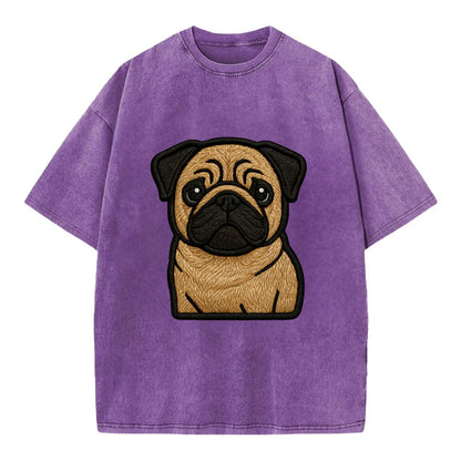 Pug - Contemporary wrinkled design with - Vintage T-shirt - Purple