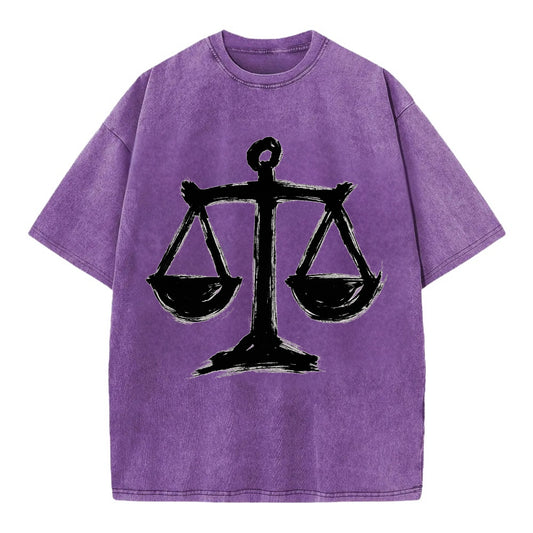 Scales of justice - equality and fairness bold ink style - Vintage T-shirt - Purple