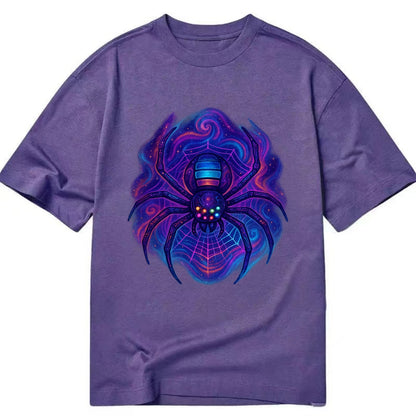 Tech spider with legs showing circuit board patterns, web glowing in neon grid - Classic T-shirt - Purple