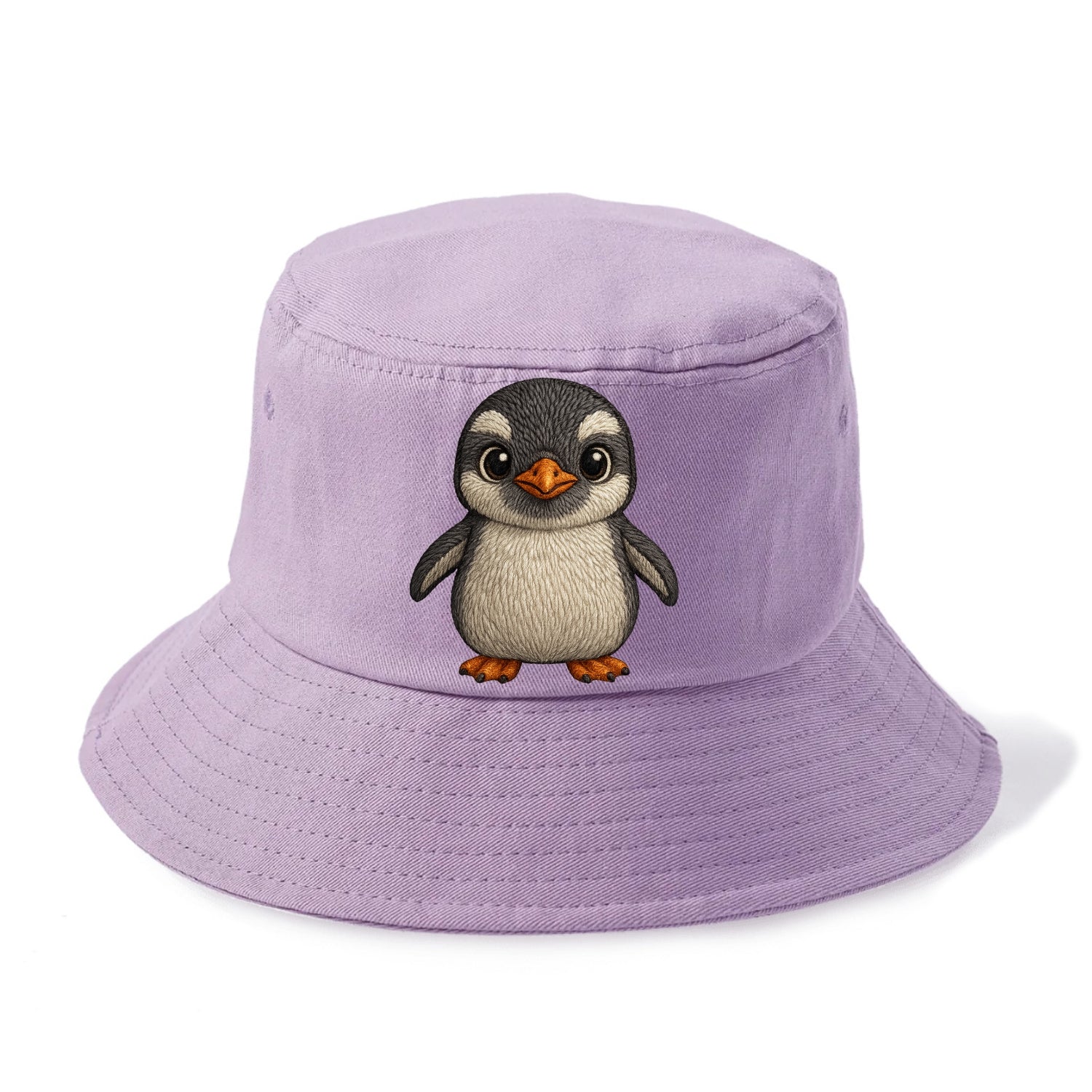 Baby Gentoo Penguin - orange beak, white cap, bright eyes, front-facing, energetic - Bucket Hat - Purple