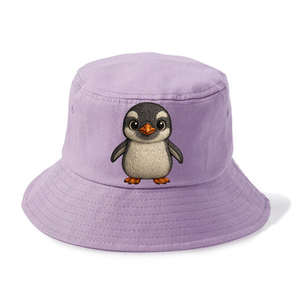 Baby Gentoo Penguin - orange beak, white cap, bright eyes, front-facing, energetic - Bucket Hat - Purple