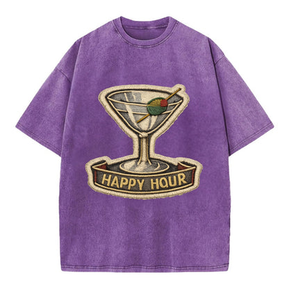 COCKTAIL MARTINI - martini glass with olive in silver and green , happy hour - Vintage T-shirt - Purple