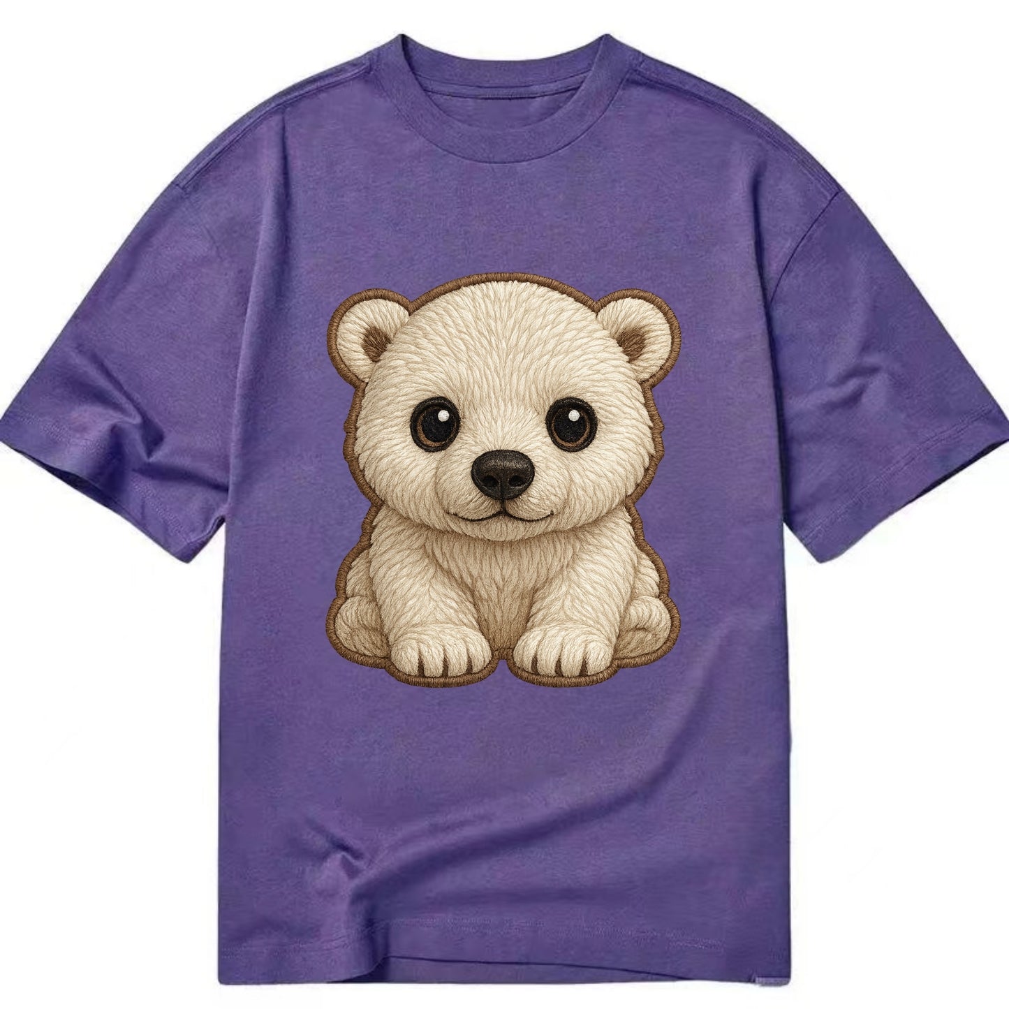 Baby Polar Bear Cub - white fluffy, black nose, dark curious eyes, front-facing, - Classic T-shirt - Purple
