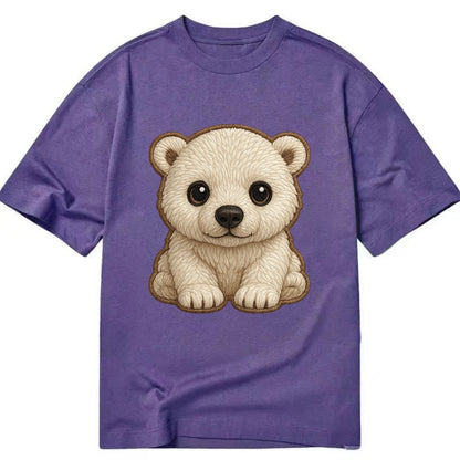 Baby Polar Bear Cub - white fluffy, black nose, dark curious eyes, front-facing, - Classic T-shirt - Purple