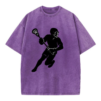 Lacrosse player cradling stick - Vintage T-shirt - Purple