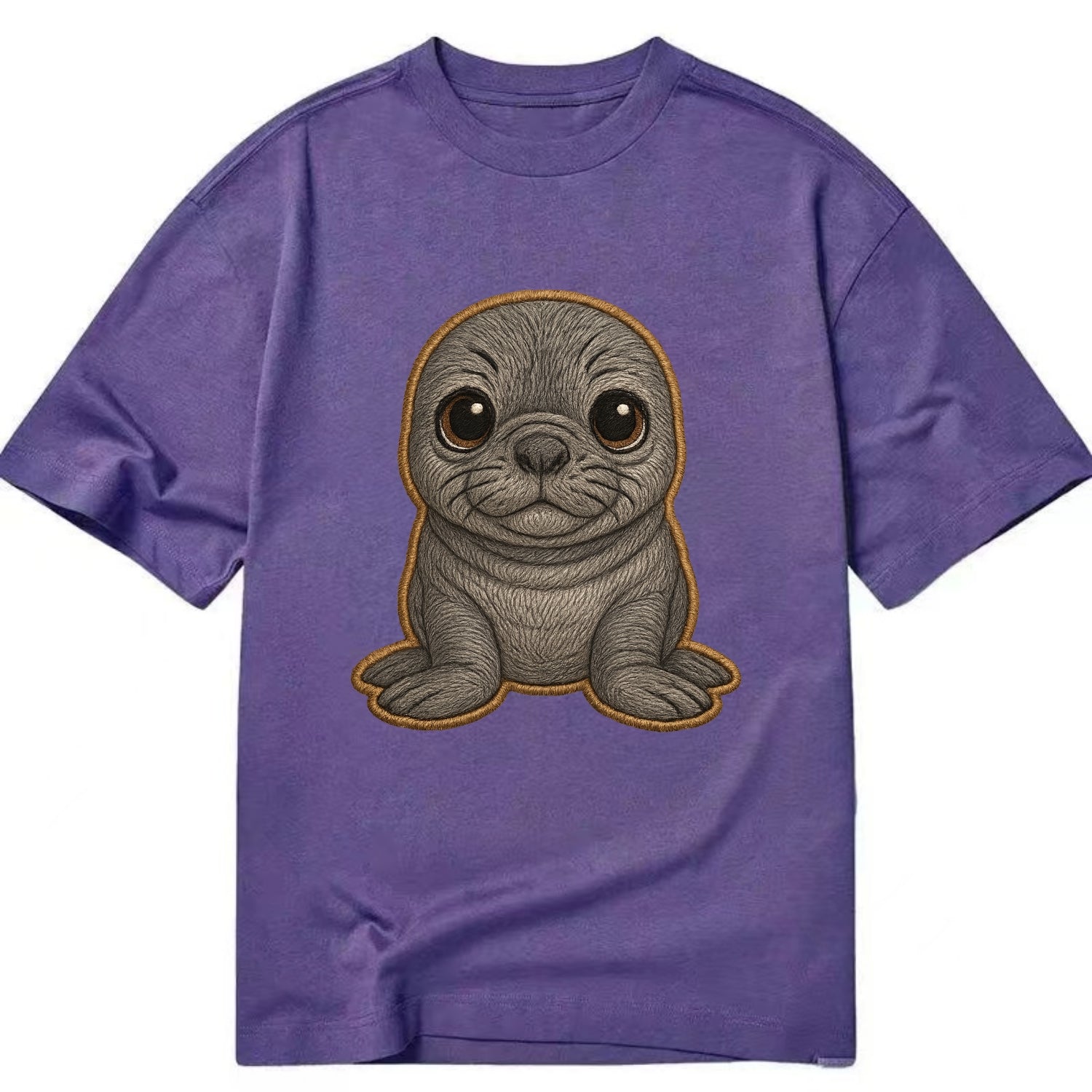 Baby Elephant Seal - gray wrinkly, tiny trunk nose, big dark eyes, front-facing, - Classic T-shirt - Purple