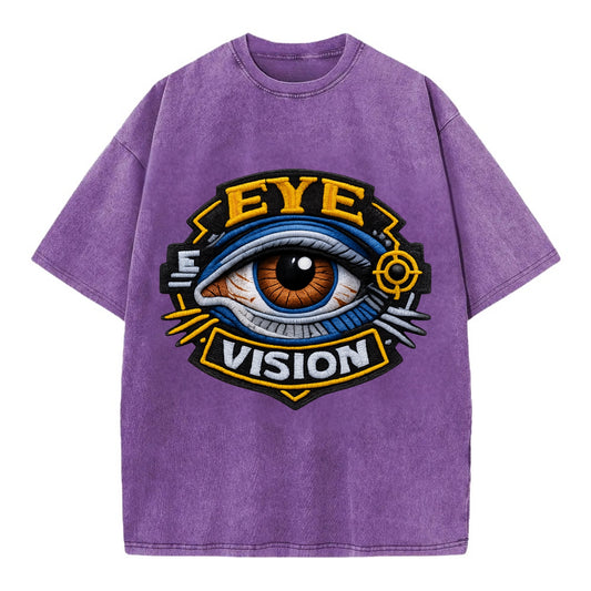 EYE VISION - anatomical eye in blue and brown , optometry - Vintage T-shirt - Purple