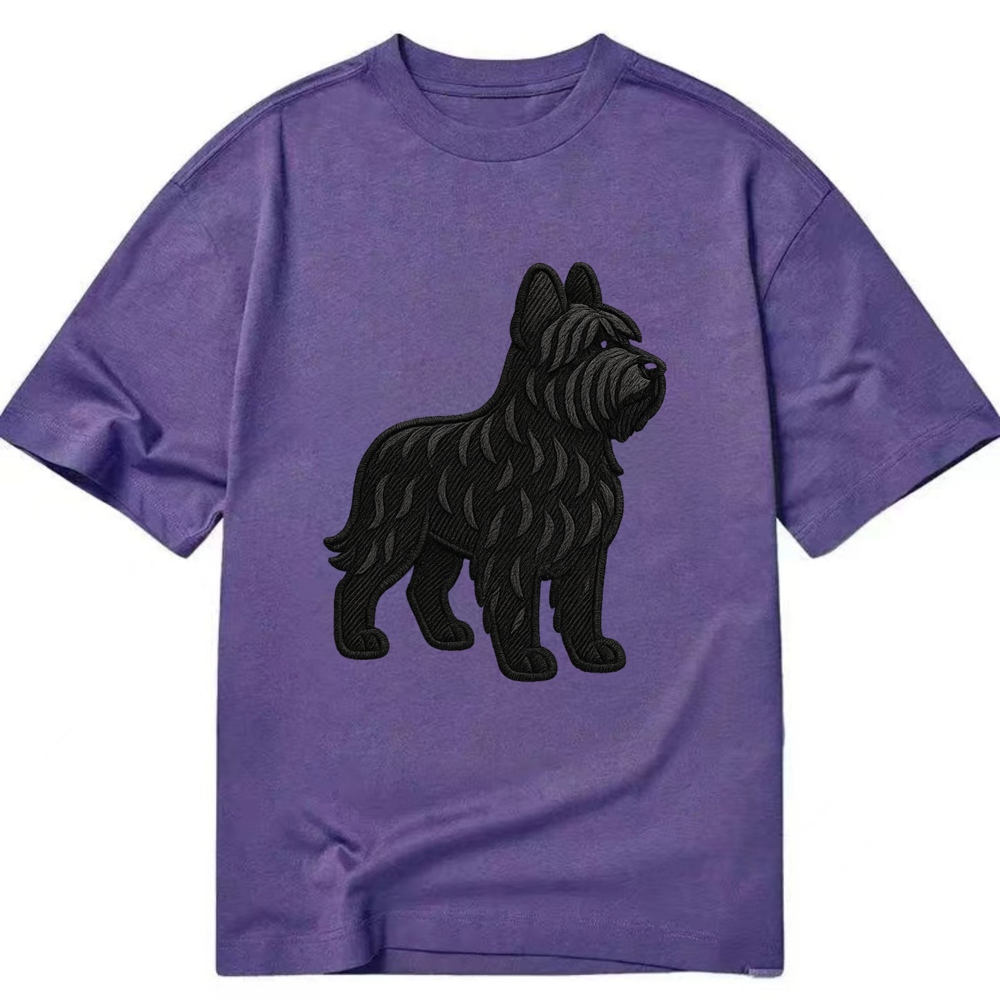 Briard - Black wavy coat embroidered herding pose - Classic T-shirt - Purple