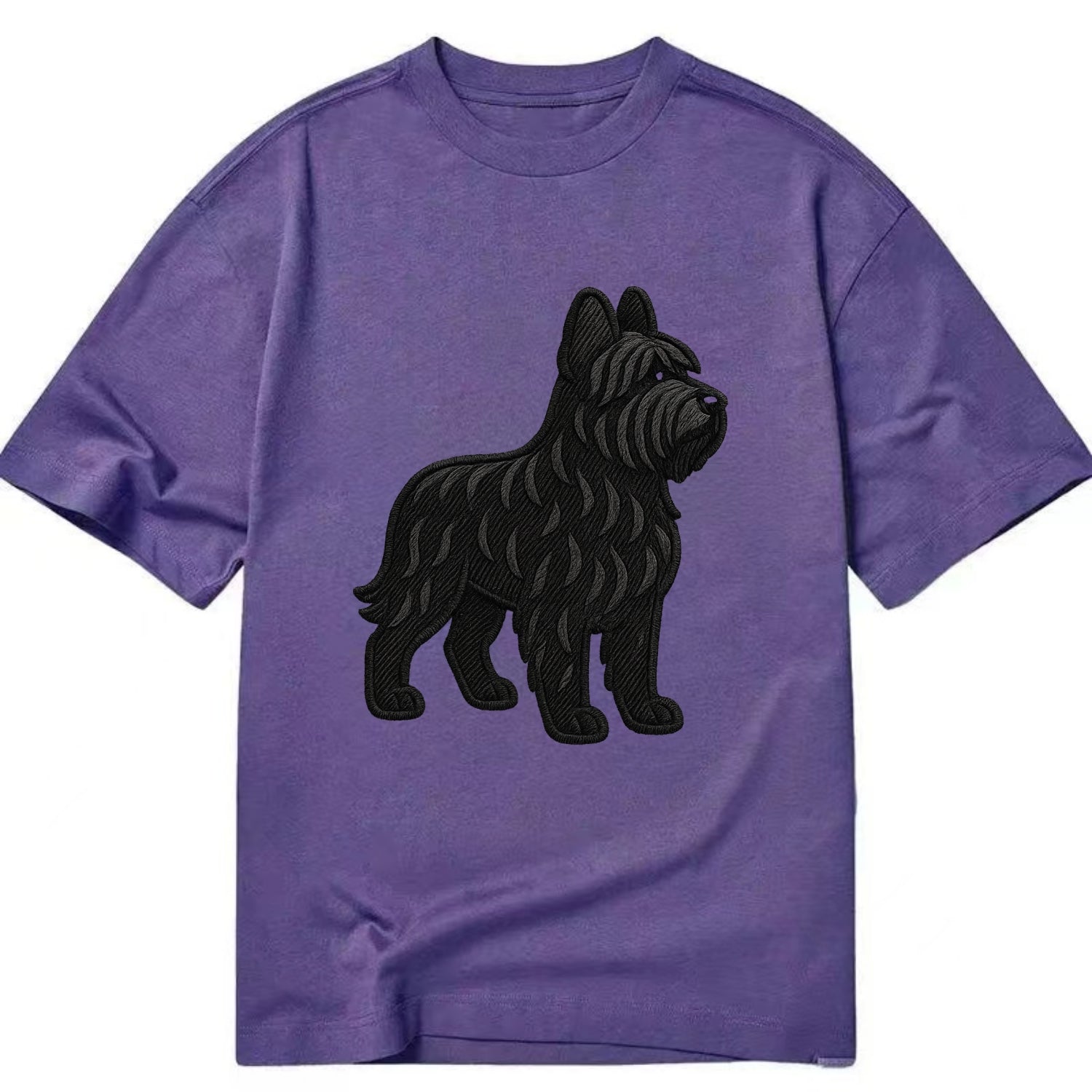 Briard - Black wavy coat embroidered herding pose - Classic T-shirt - Purple