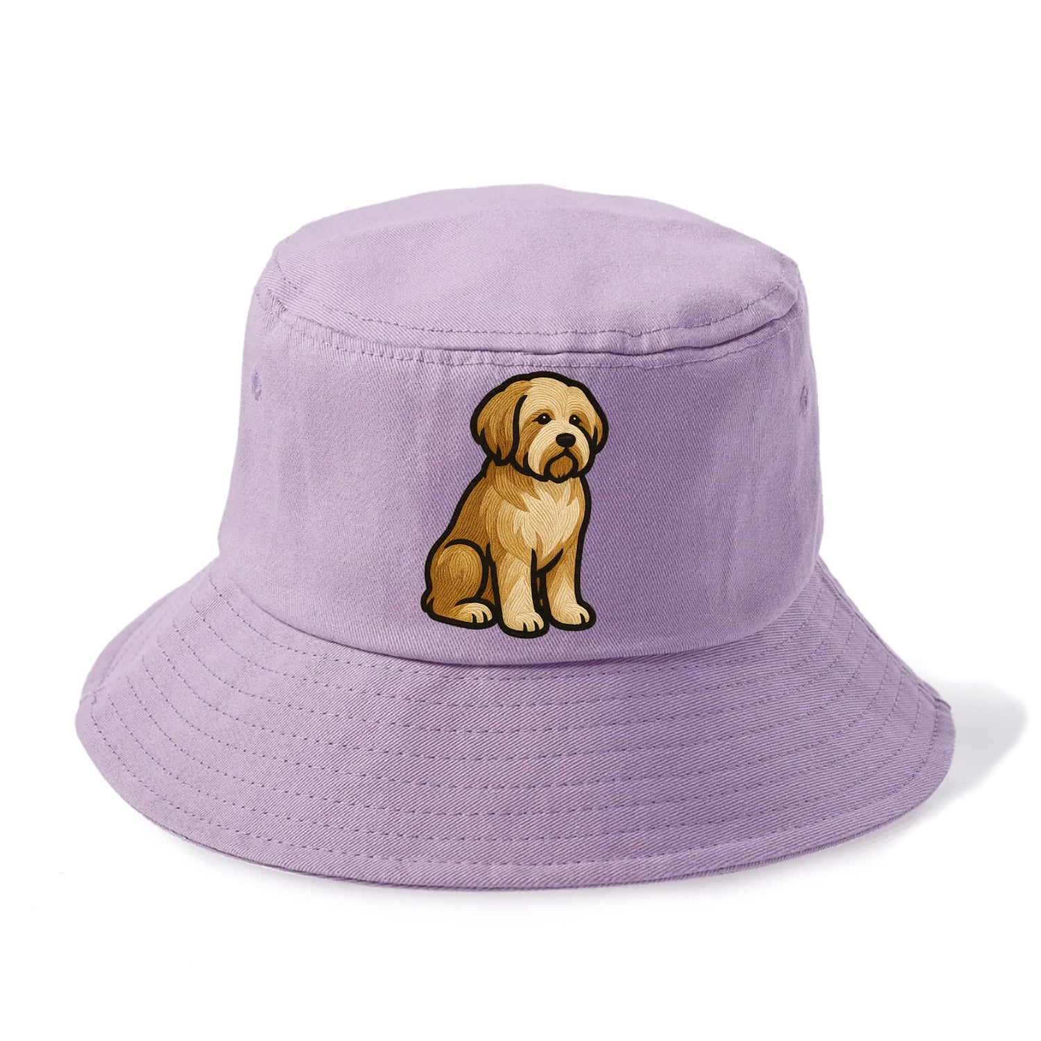 Tibetan Terrier - Gold and white embroidered sitting pose - Bucket Hat - Purple