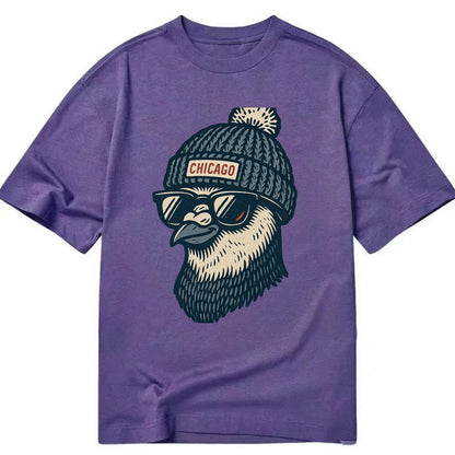 Chicago Pigeon wearing Chicago beanie with pom pom and wayfarer sunglasses - Classic T-shirt - Purple