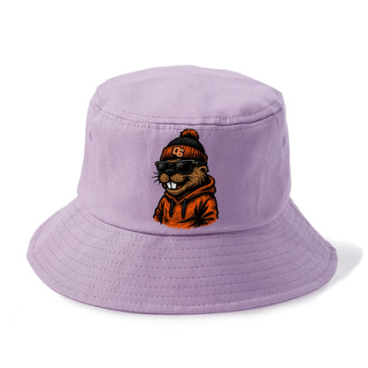 Corvallis Beaver wearing Oregon State beanie with OS patch - Bucket Hat - Purple