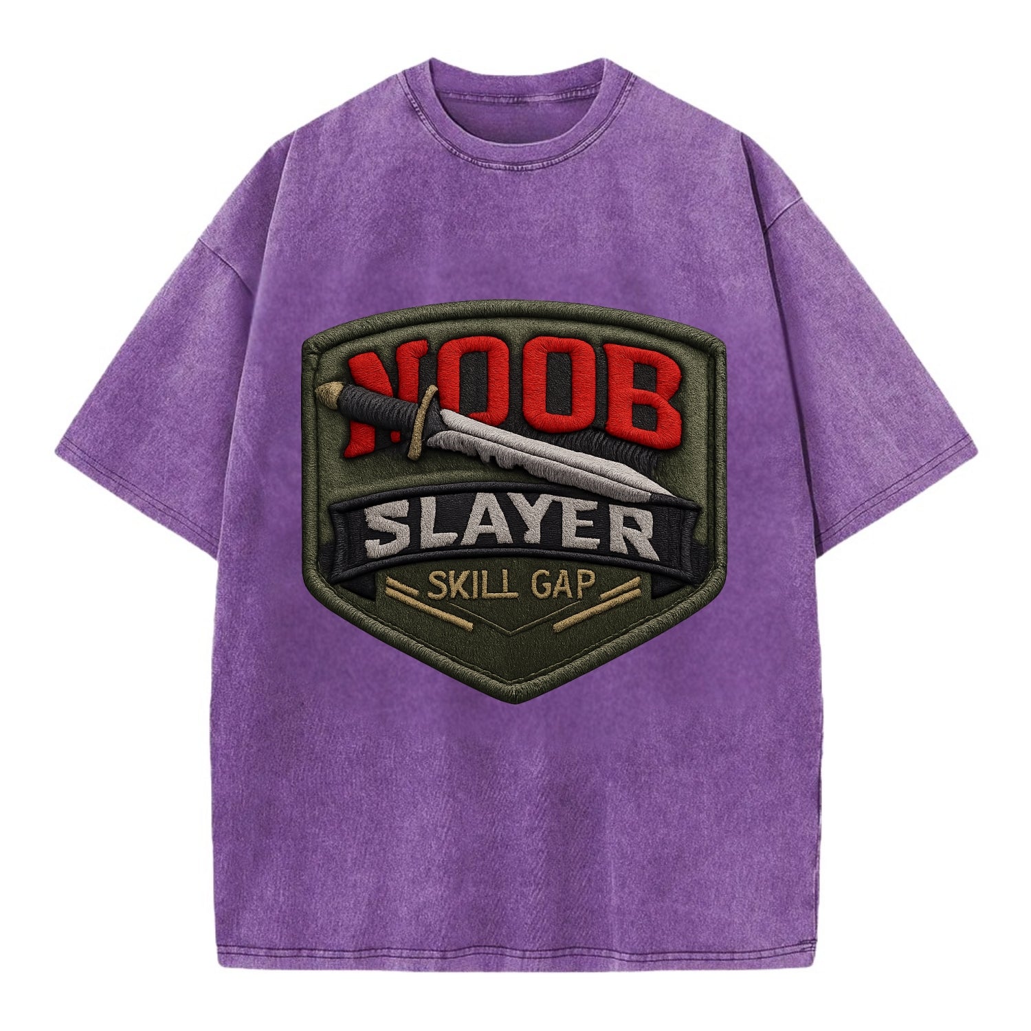 NOOB SLAYER - sword through noob text in red and silver , skill gap - Vintage T-shirt - Purple
