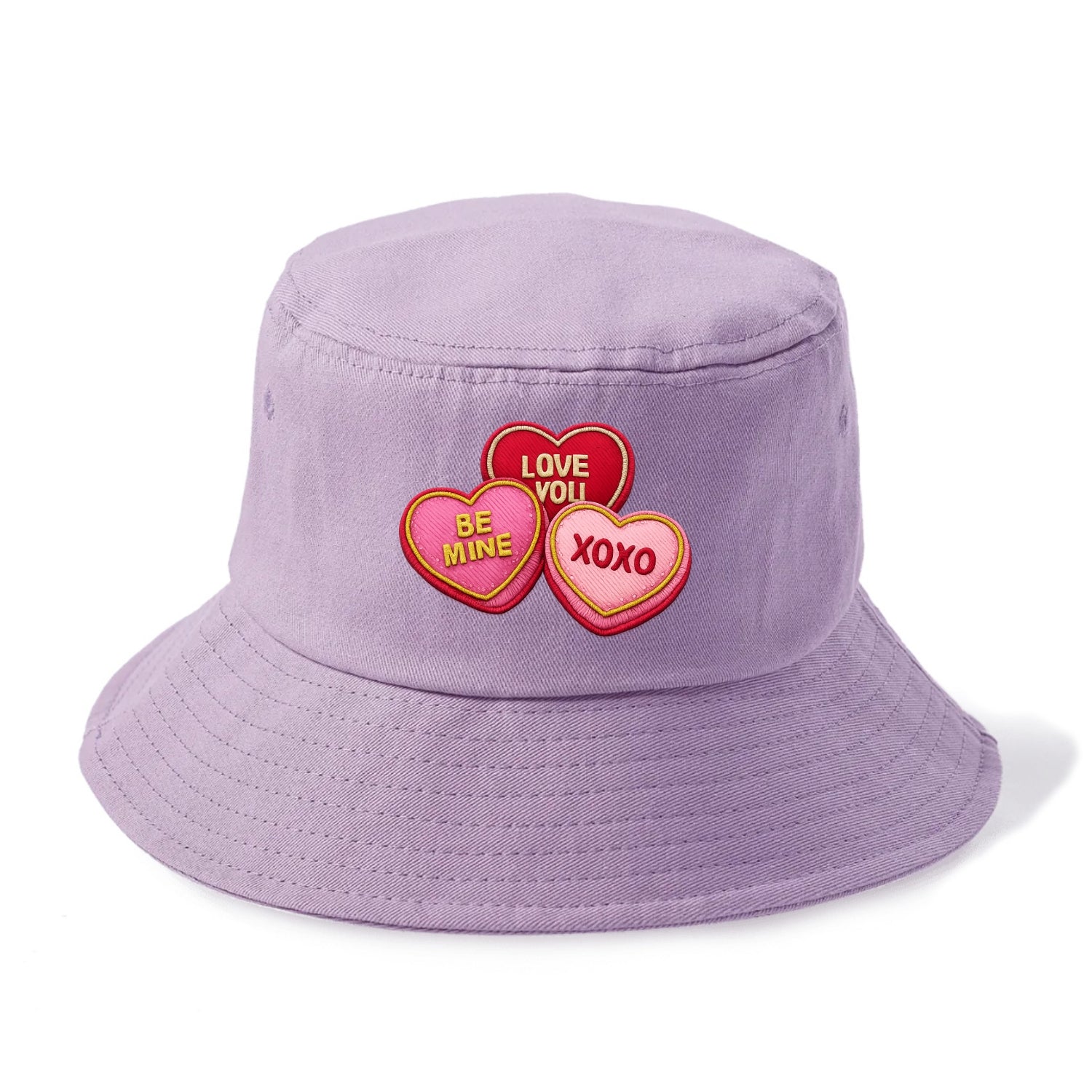 VALENTINES HEARTS - candy hearts in pink and red , love day - Bucket Hat - Purple