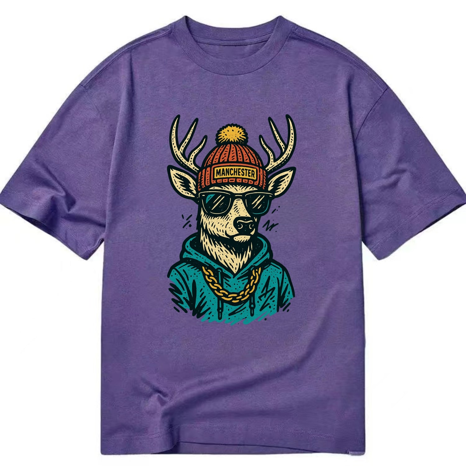 New Hampshire White-tailed Deer wearing Manchester beanie with pom pom and - Classic T-shirt - Purple