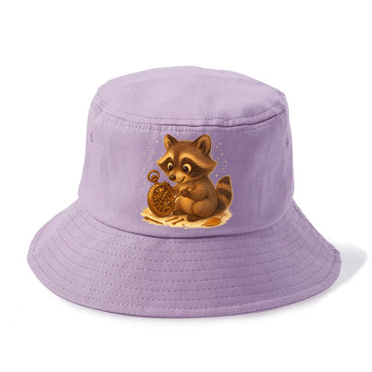 Raccoon tinkering with a steampunk pocket watch using tiny brass tools - Bucket Hat - Purple