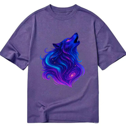 Noble wolf with flowing fur that transforms into aurora borealis streams, cyan - Classic T-shirt - Purple